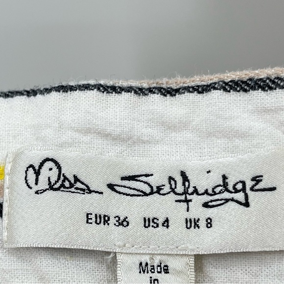 MISS SELFRIDGE Yellow Striped Crop Wide Leg Linen Style Trousers Size 4 - Picture 11 of 14